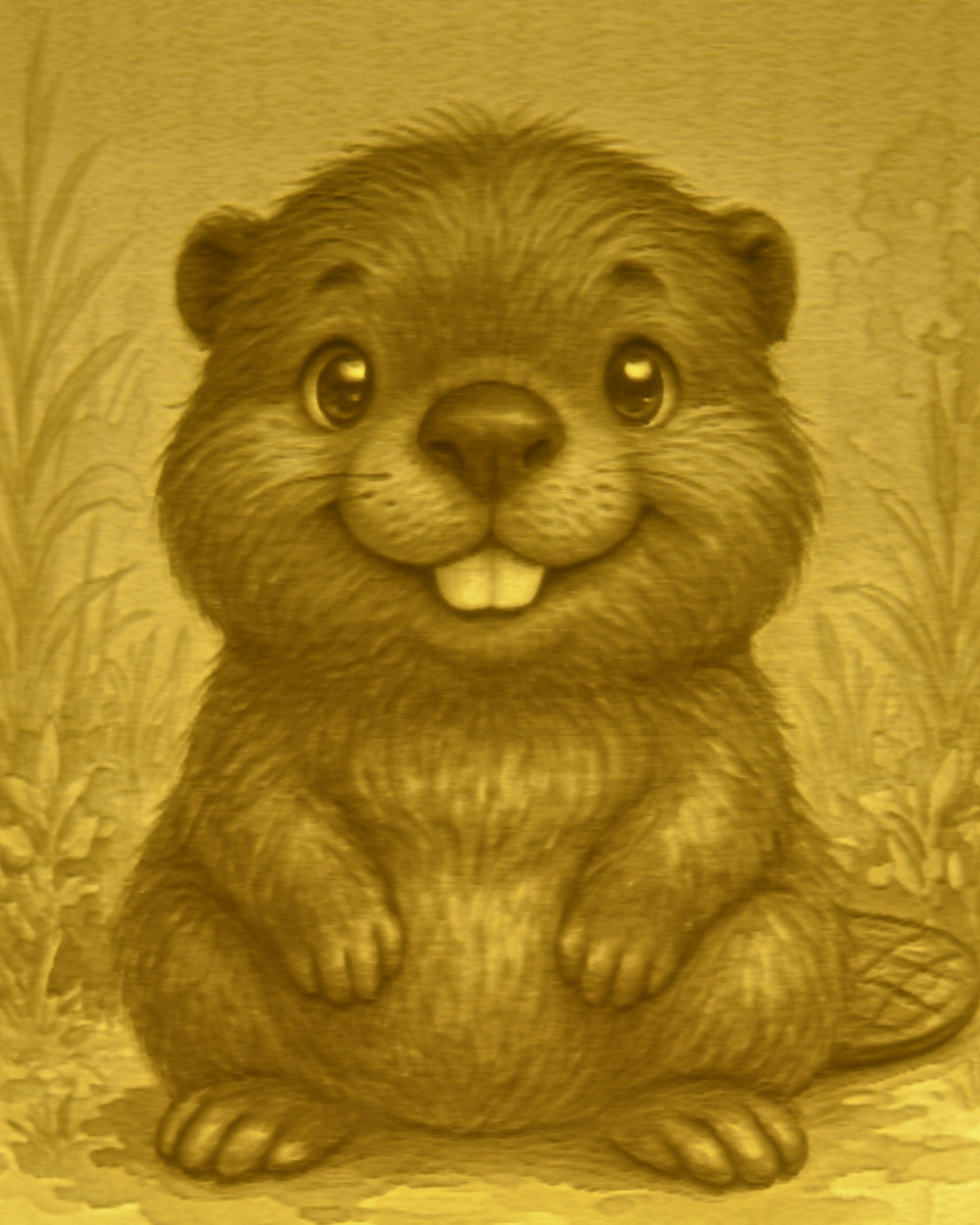 Close-up of the Beaver design in warm light