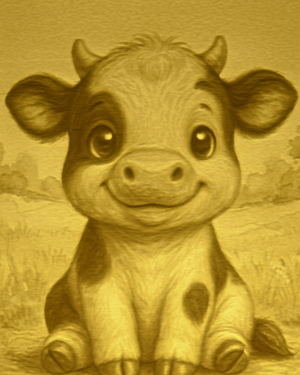 Close-up of the Cow design in warm light