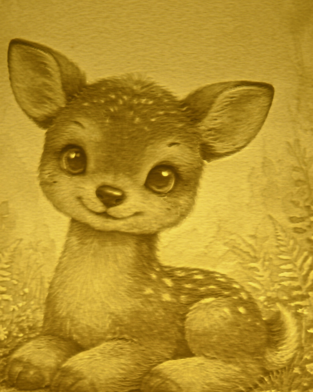Close-up of the Fawn design in warm light