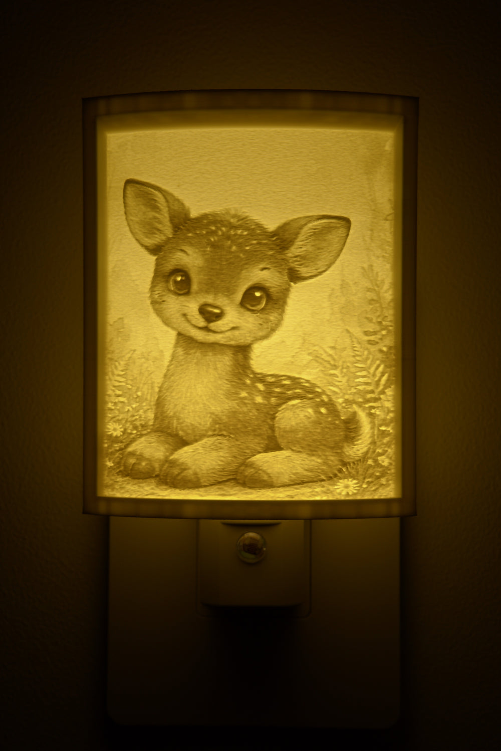 Close-up of the fawn design in warm light