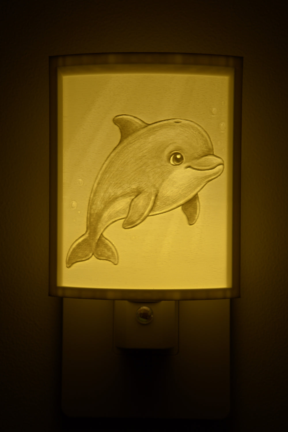 Close-up of the dolphin design in warm light