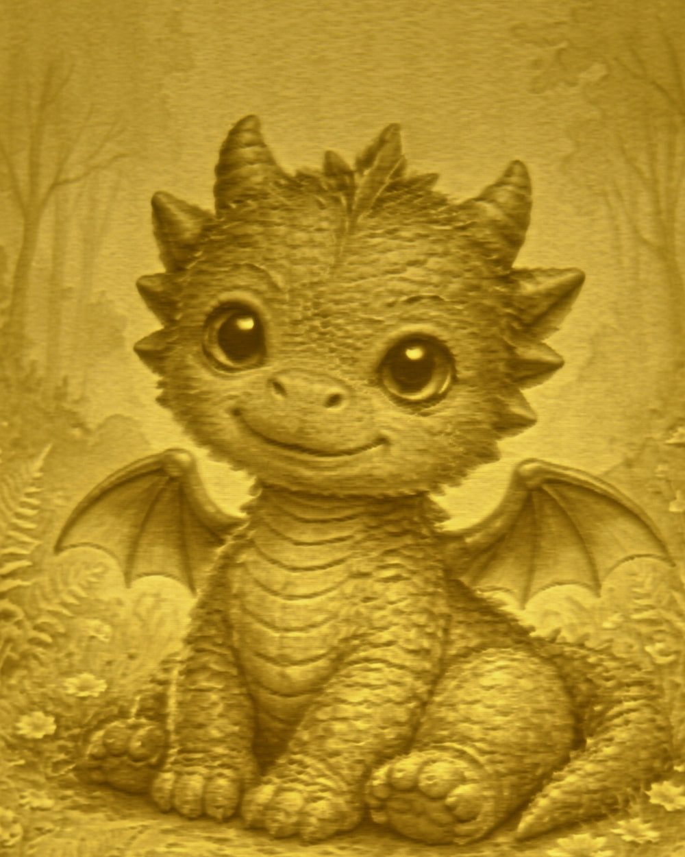 Close-up of the Dragon design in warm light