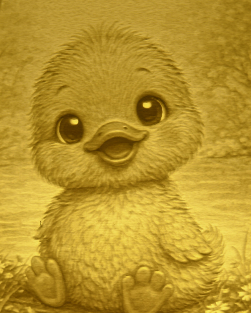 Close-up of the Duckling design in warm light