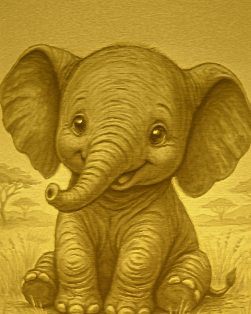 Close-up of the Elephant design in warm light