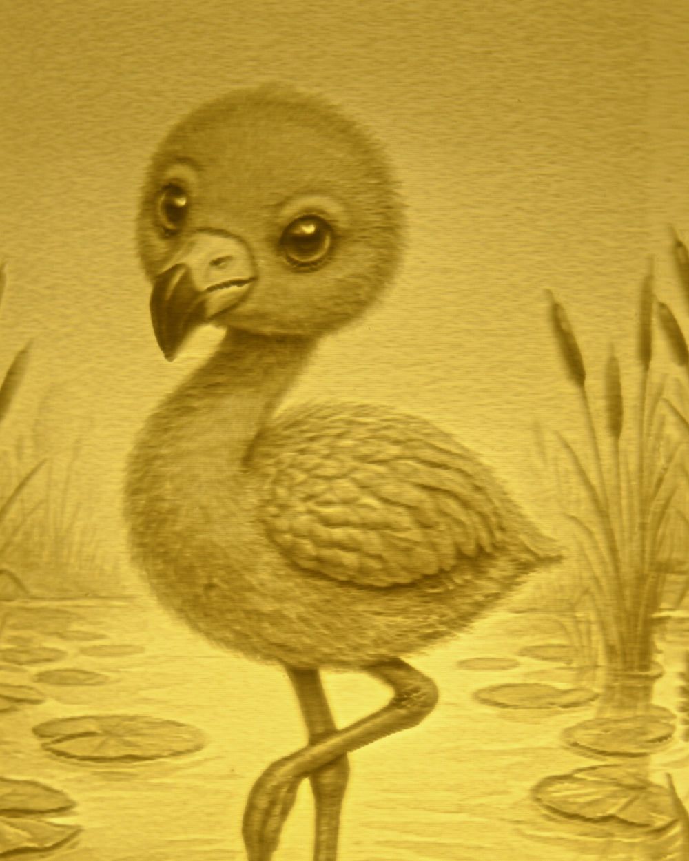 Close-up of the Flamingo design in warm light