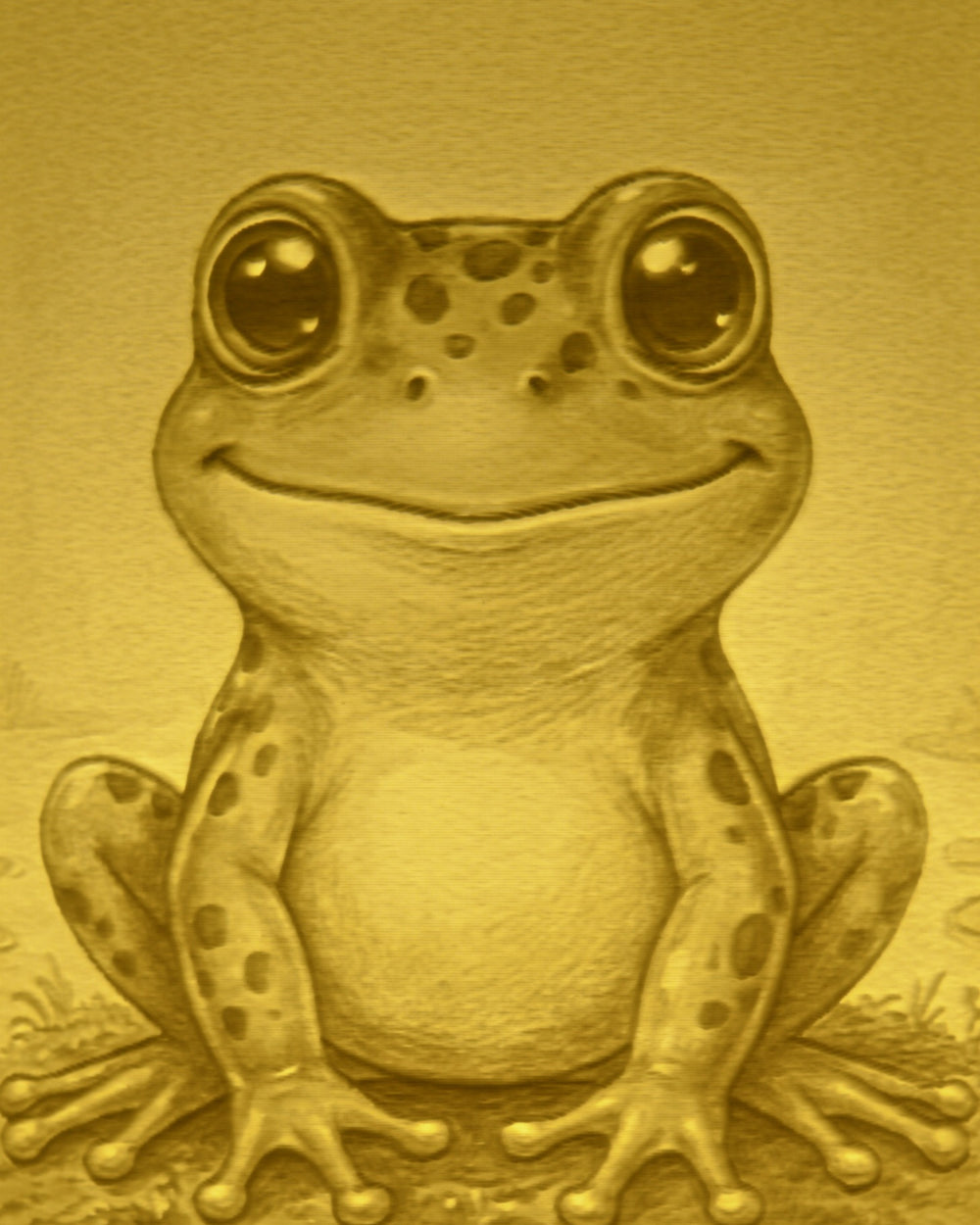 Close-up of the Frog design in warm light