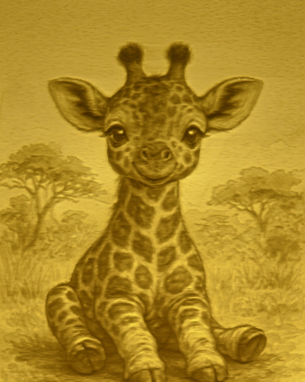 Close-up of the Giraffe design in warm light