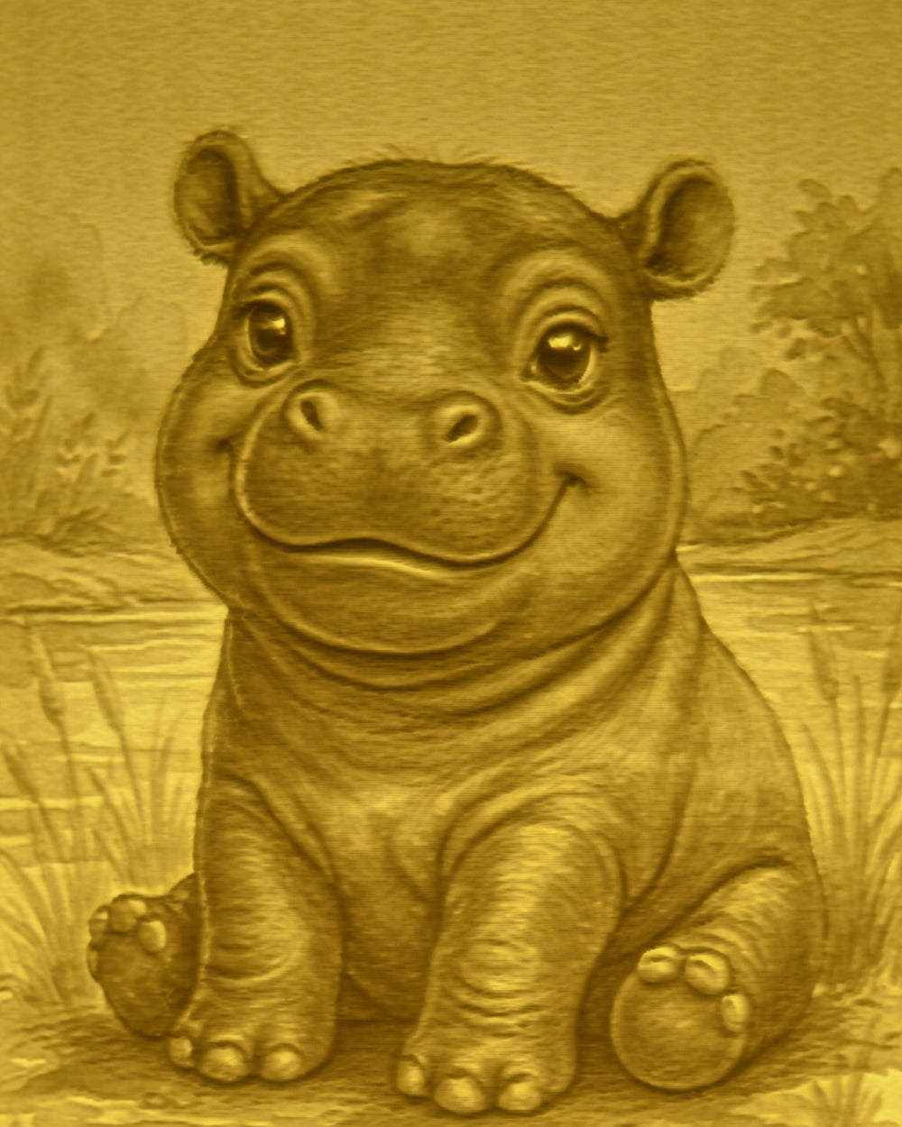 Close-up of the Hippo design in warm light