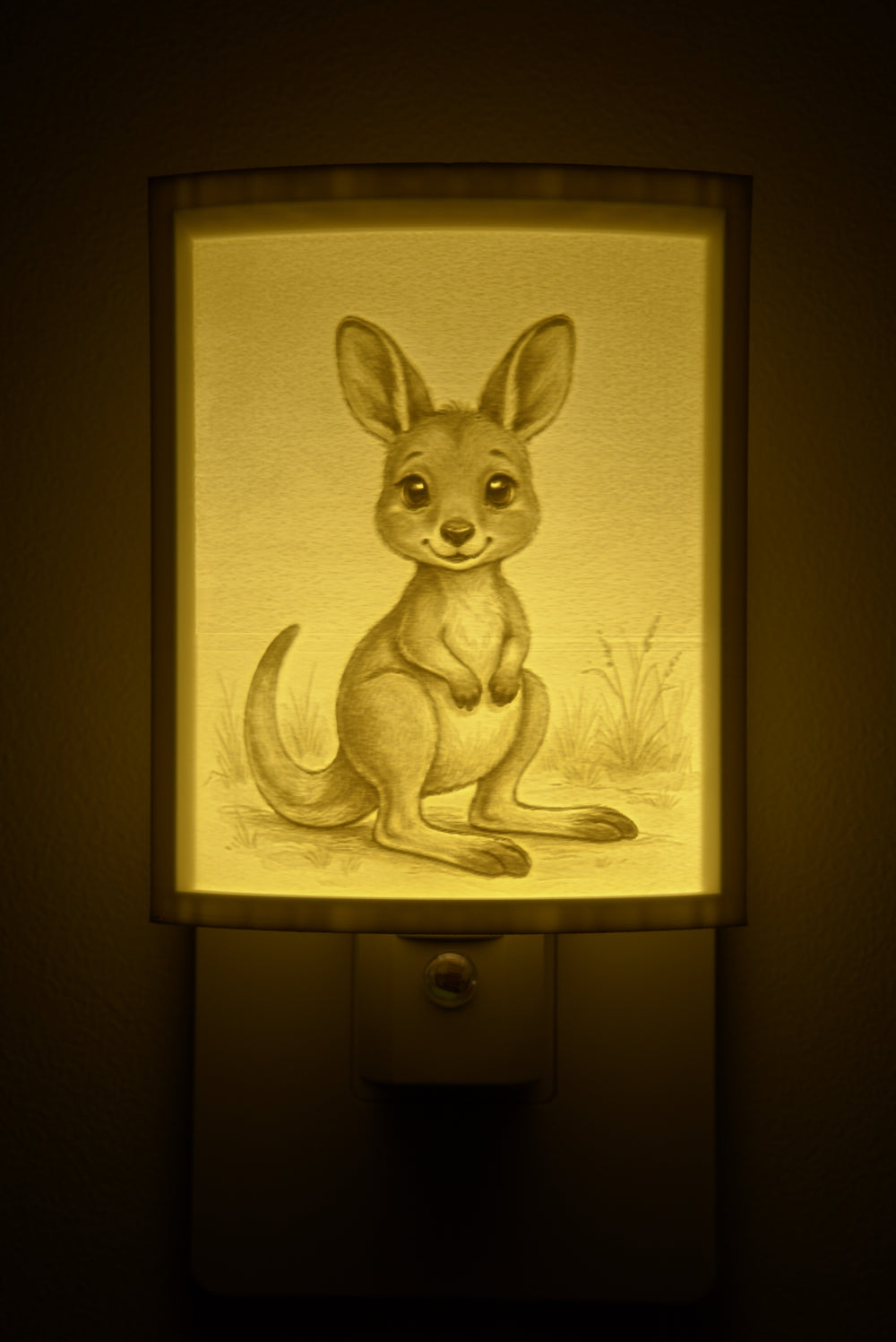 Close-up of the joey design in warm light