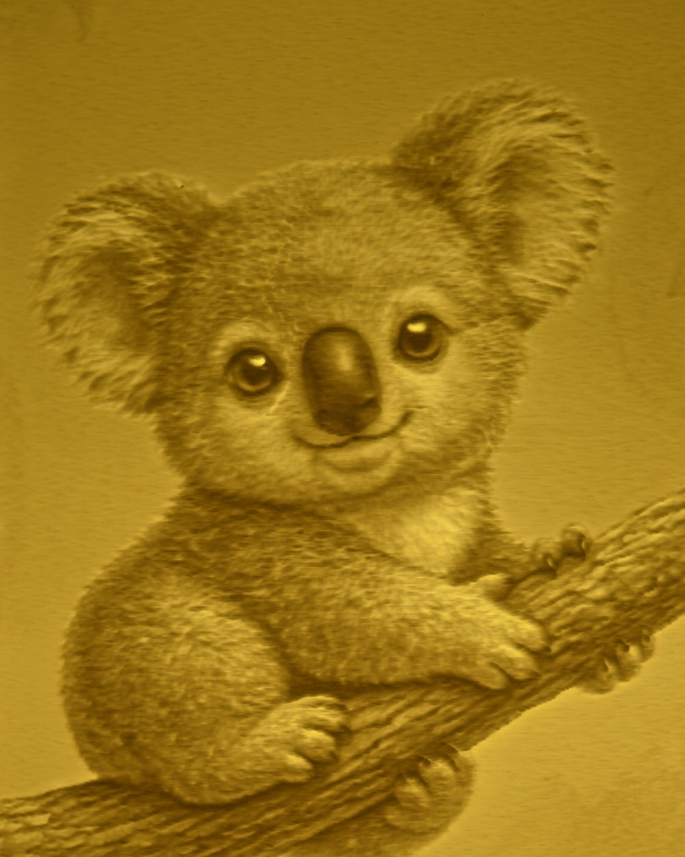 Close-up of the Koala design in warm light