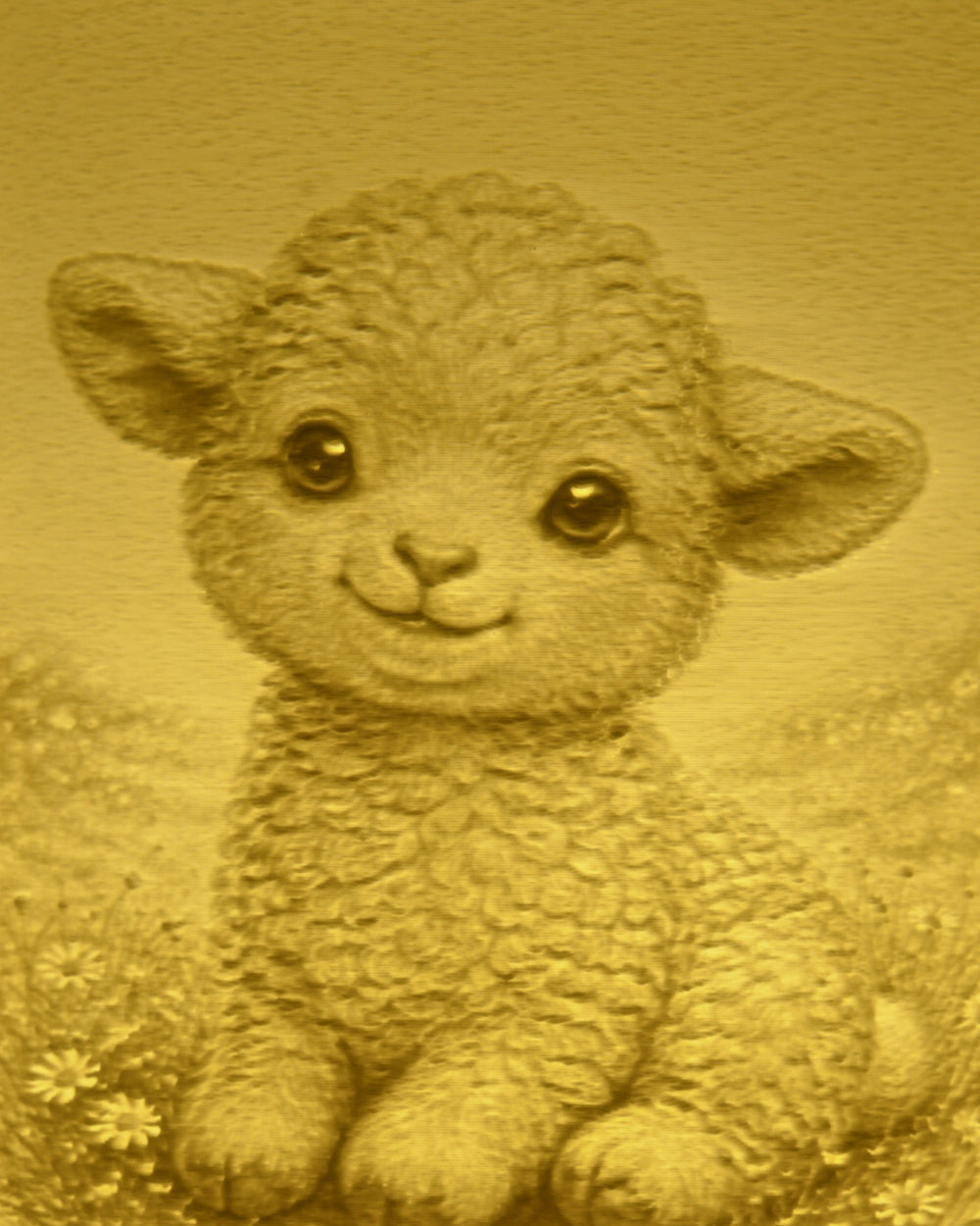 Close-up of the Lamb design in warm light