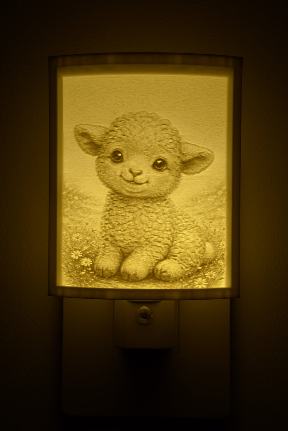Close-up of the lamb design in warm light