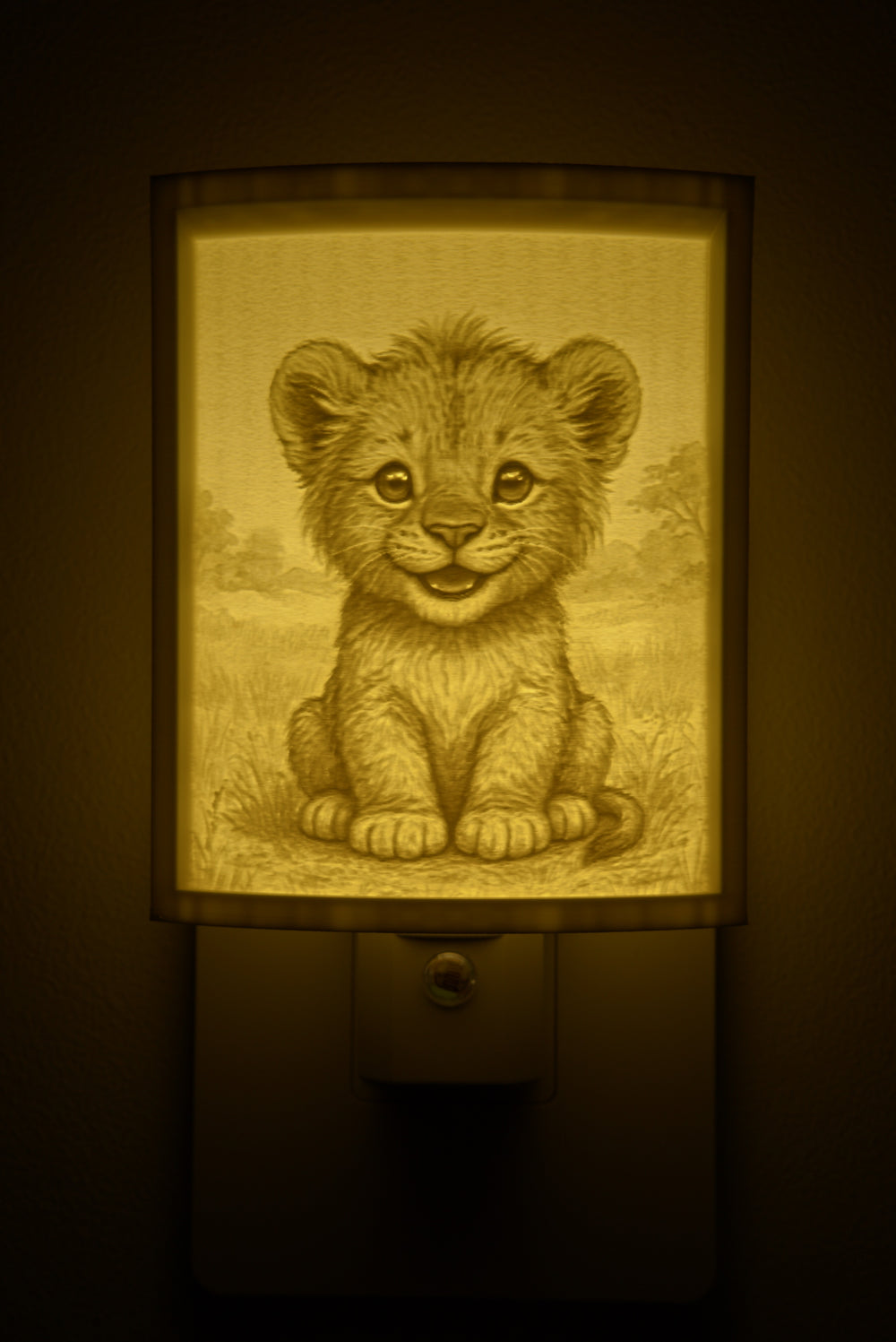 Close-up of the lion design in warm light