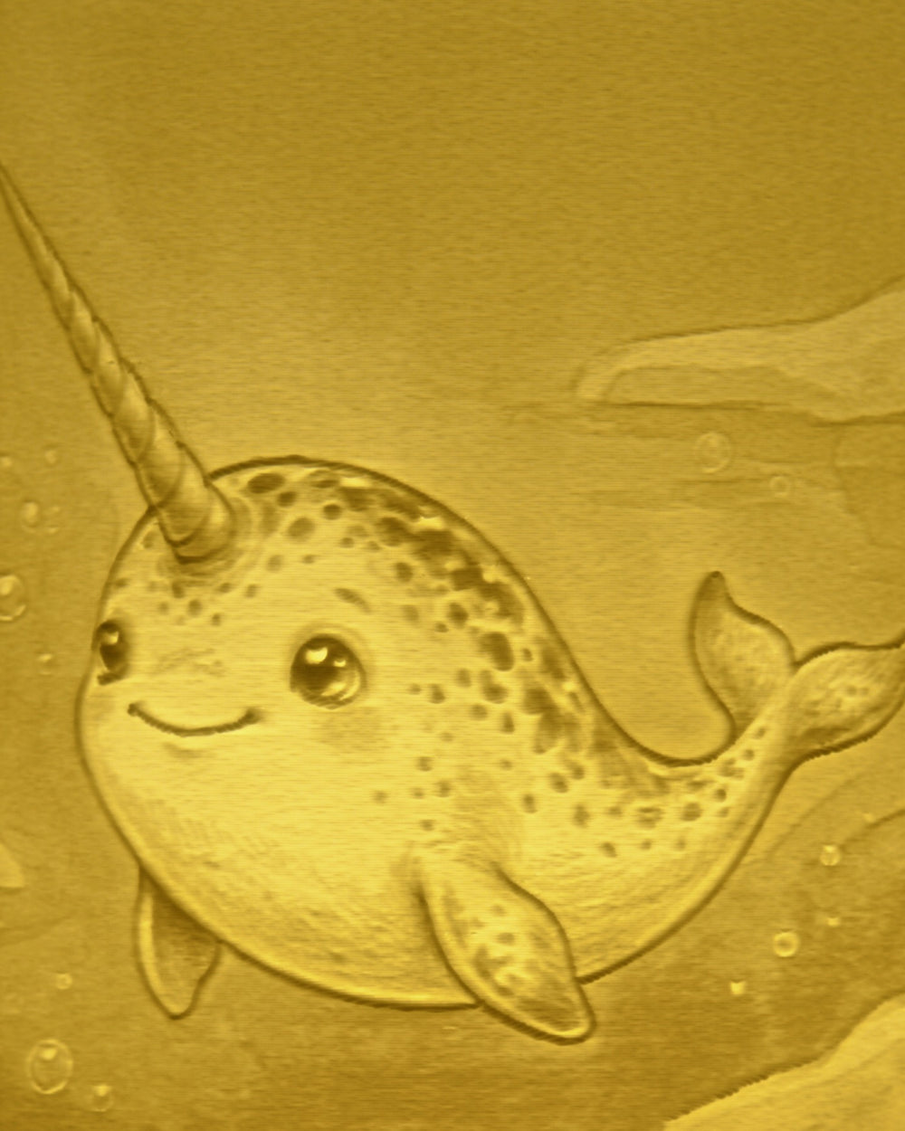 Close-up of the Narwhal design in warm light