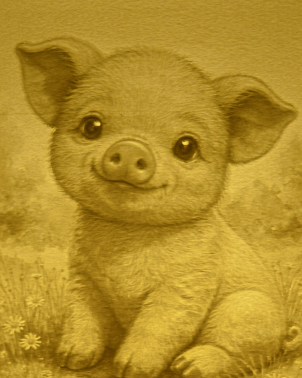 Close-up of the Pig design in warm light