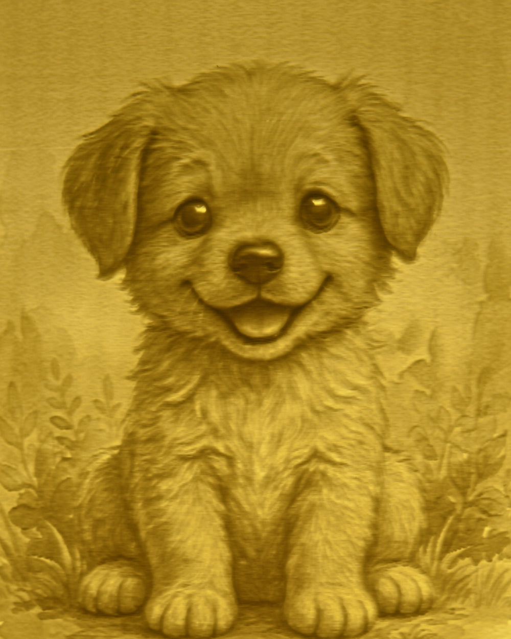 Close-up of the Puppy design in warm light