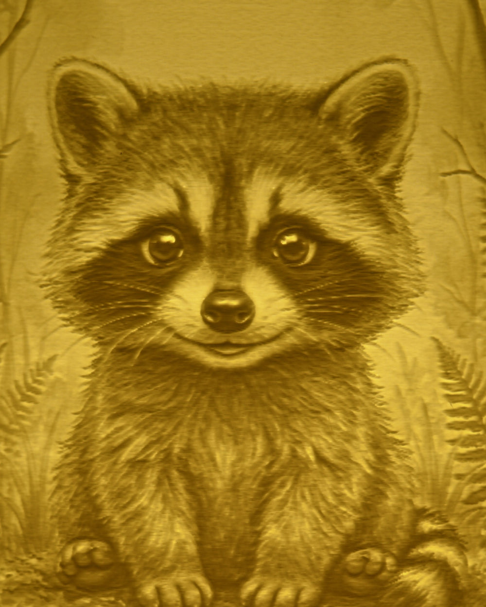 Close-up of the Raccoon design in warm light
