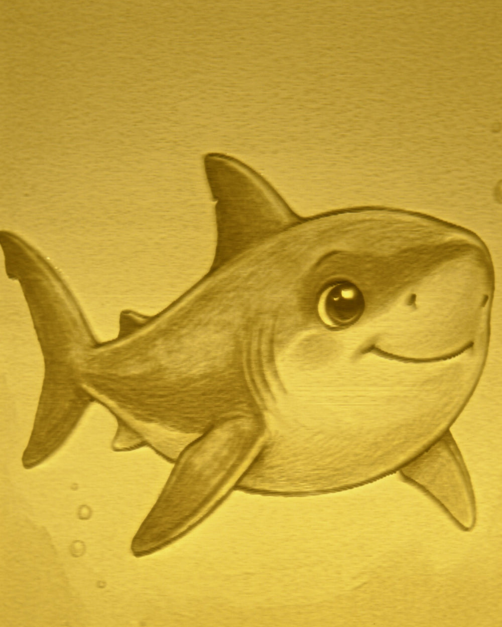 Close-up of the Shark design in warm light