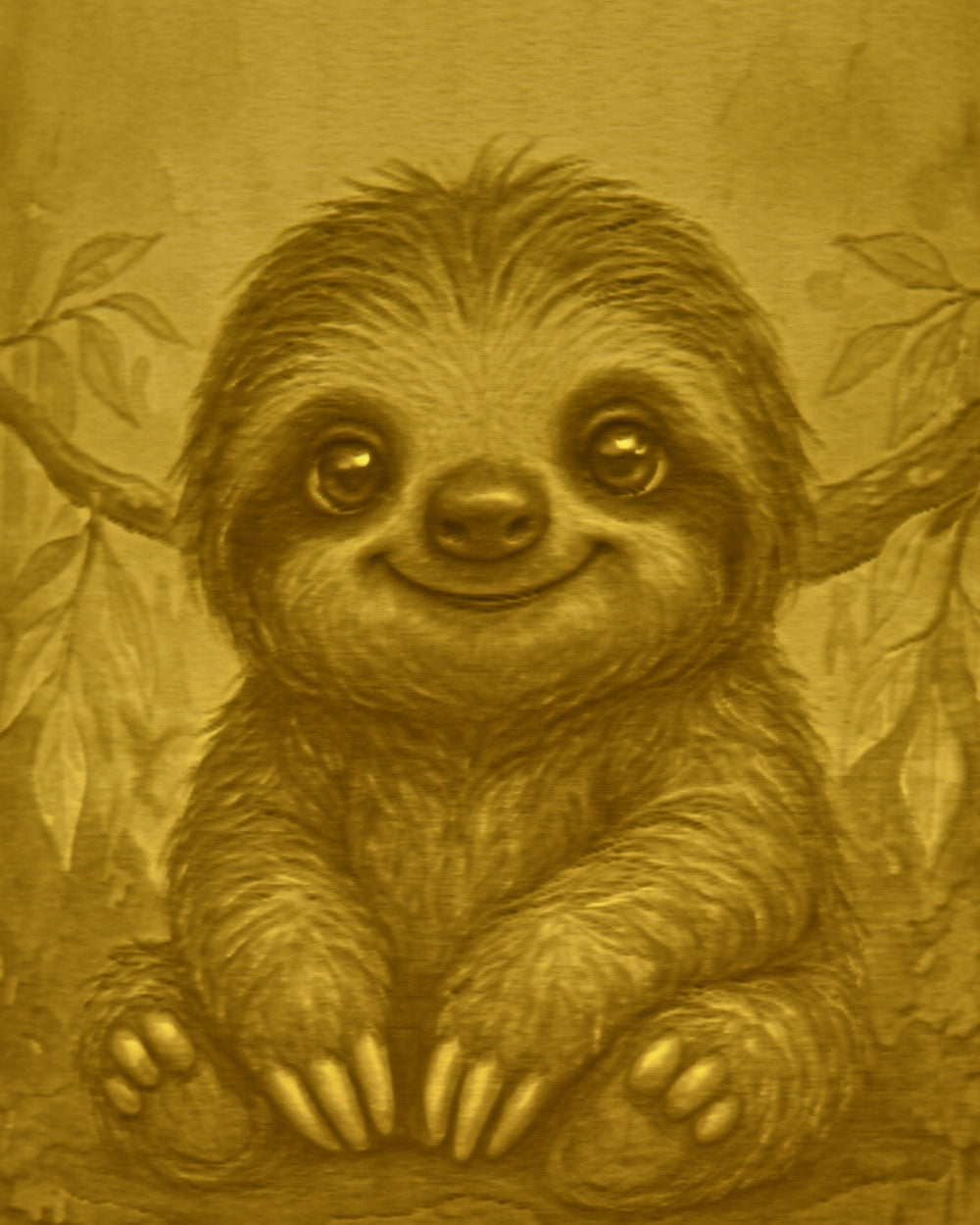 Close-up of the Sloth design in warm light
