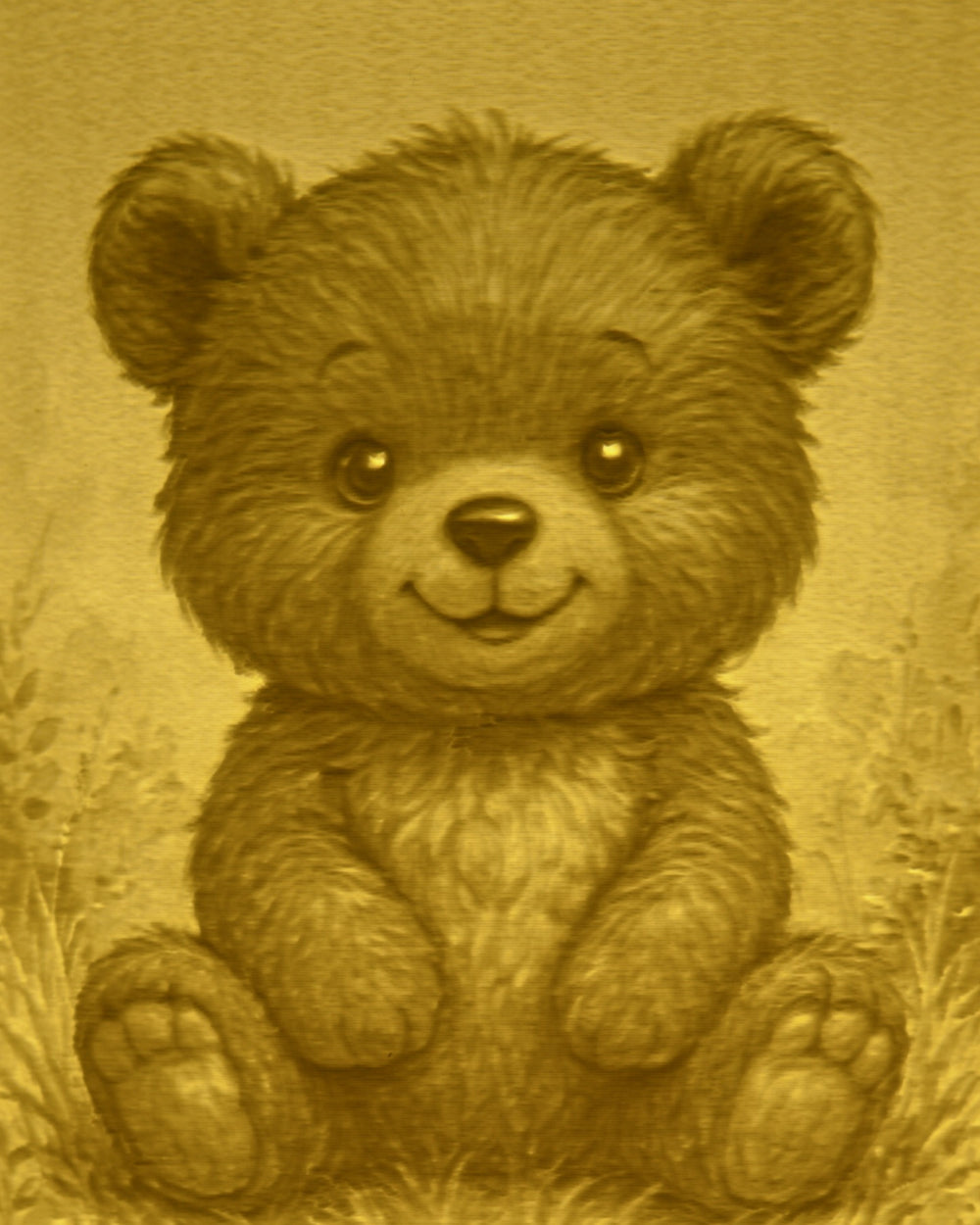 Close-up of the Teddy Bear design in warm light