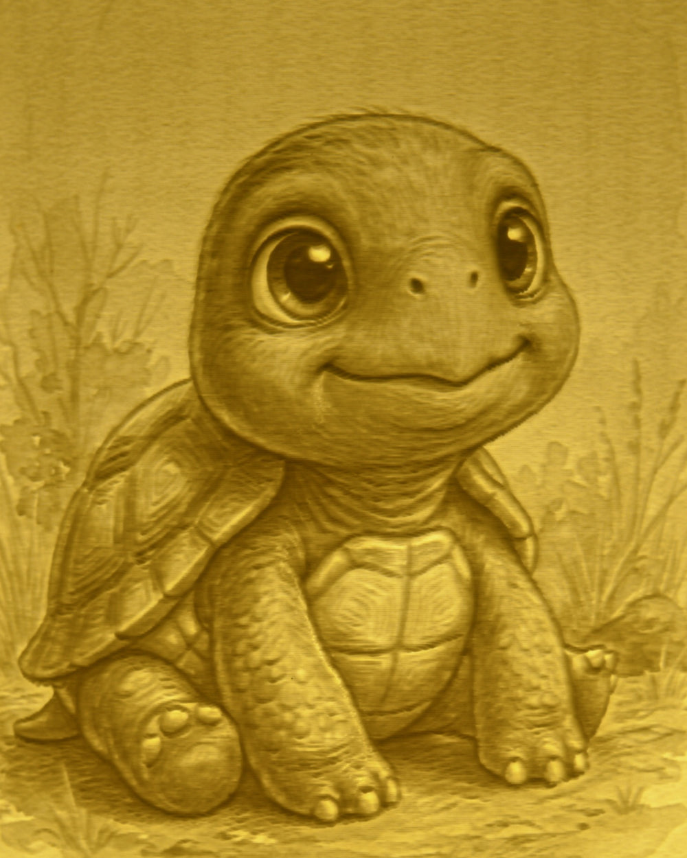 Close-up of the Tortoise design in warm light