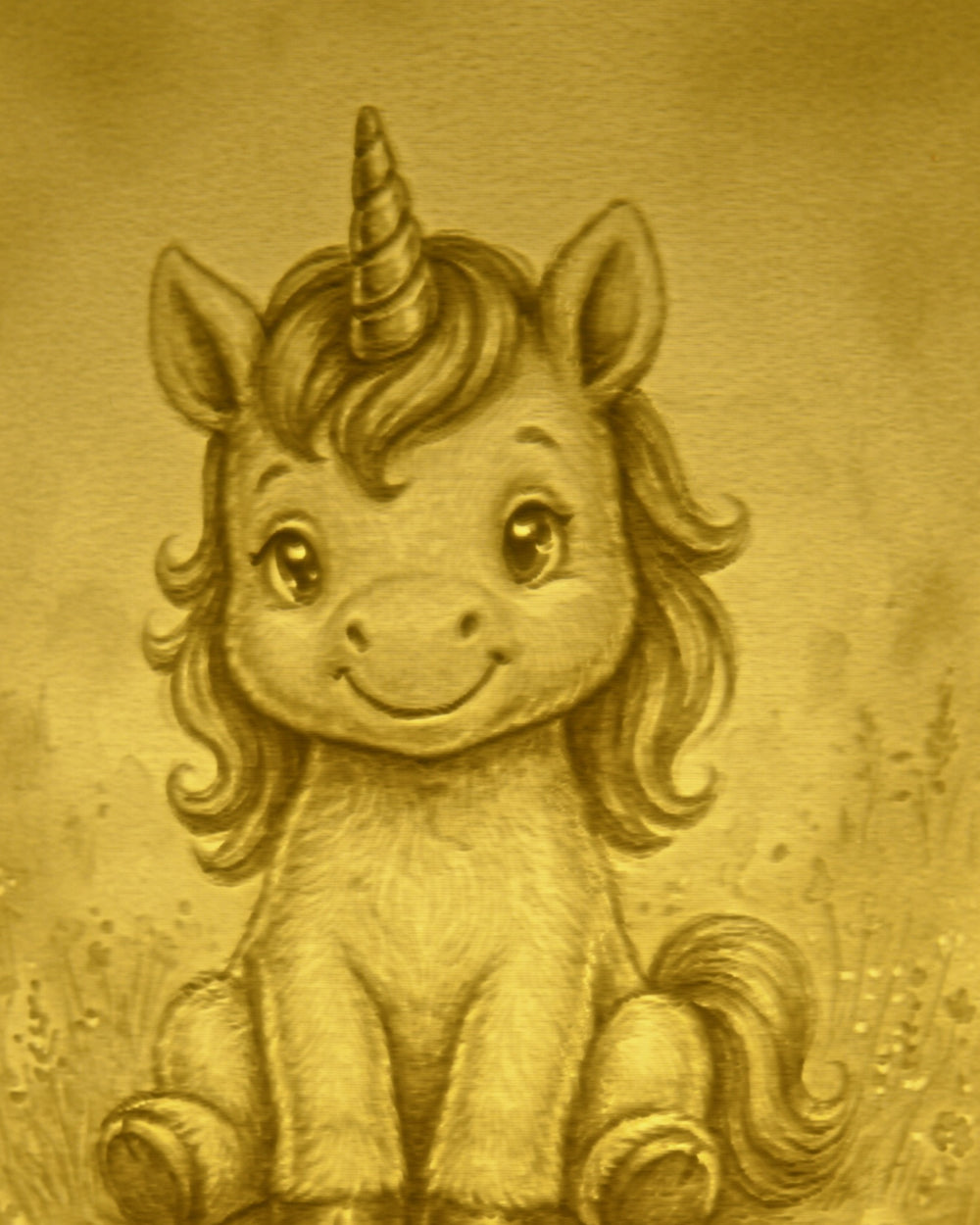 Close-up of the Unicorn design in warm light