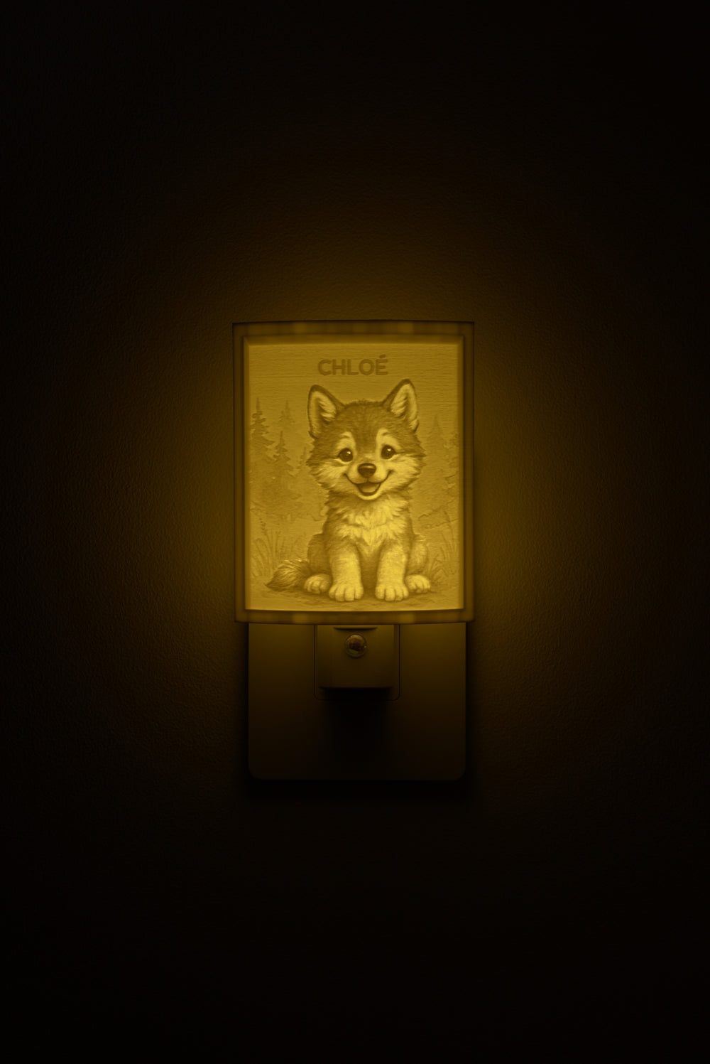 Wolf night light personalized with a child's name