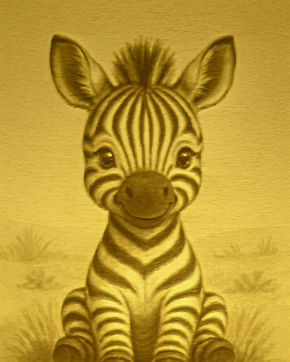 Close-up of the Zebra design in warm light