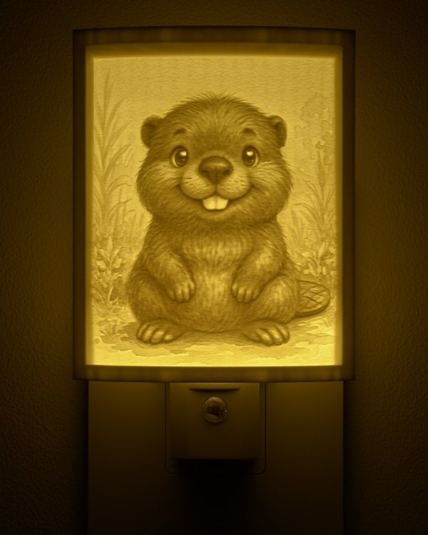 Beaver night light, glowing