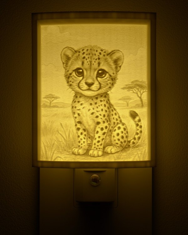 Cheetah night light, glowing