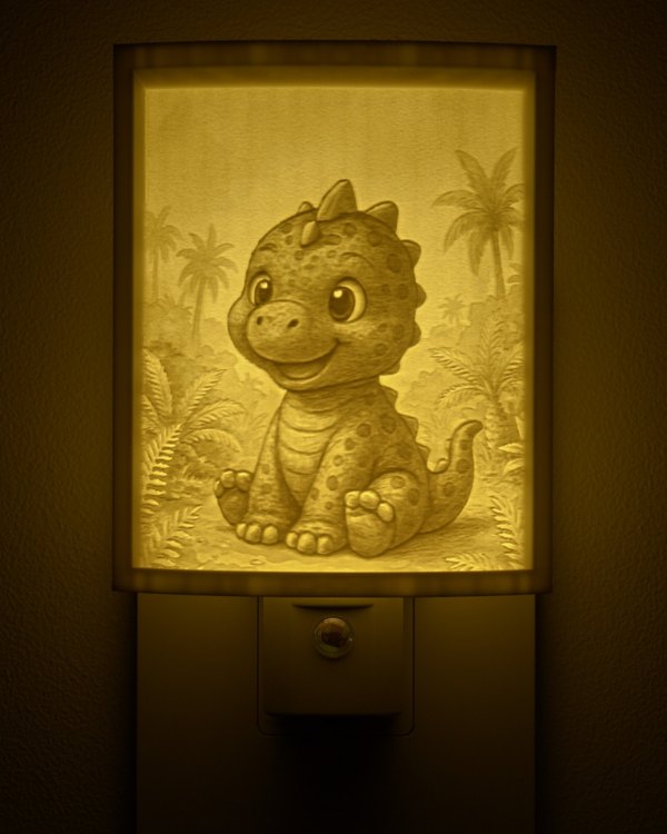 Dinosaur night light, glowing